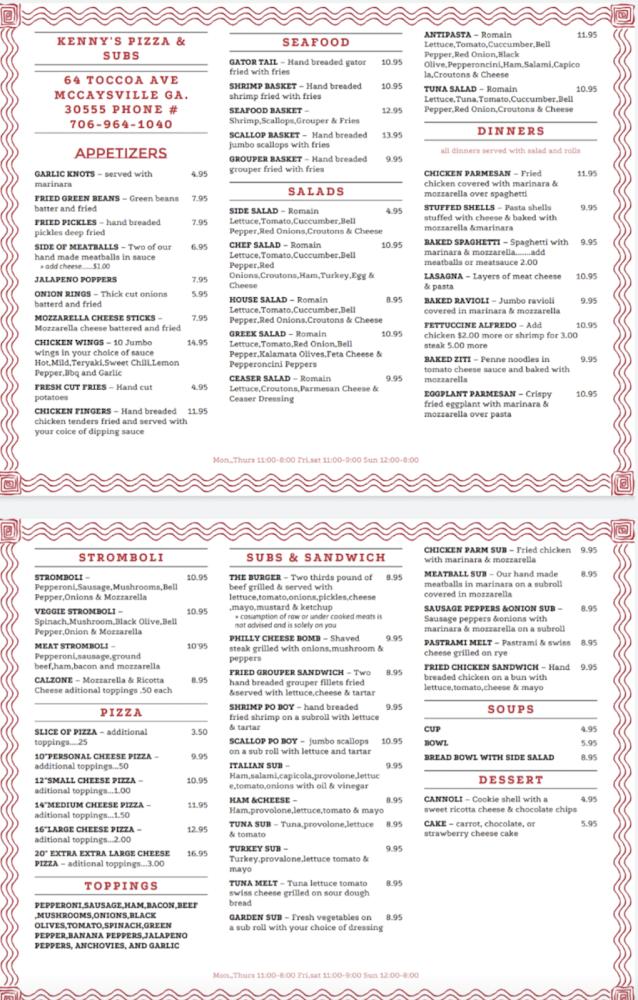 Kenny's Pizza & Subs Menu image 1
